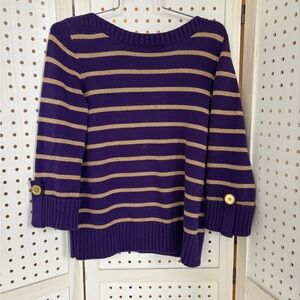 Jones New York Purple and Tan Striped Sweater